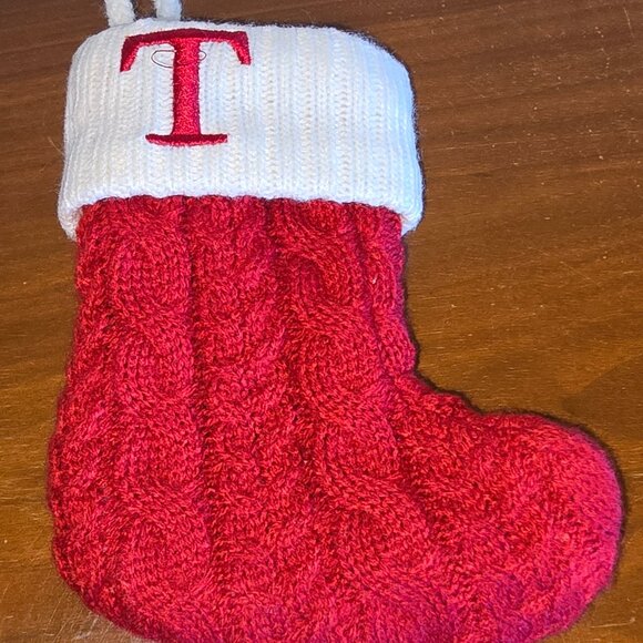 Mini Christmas Stocking Red and White with Letter T - Picture 1 of 4